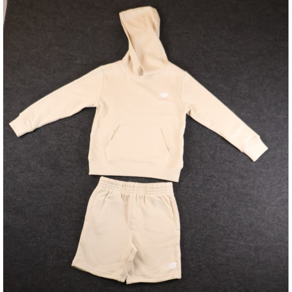 New Balance Boys 2PC Athletic Short Set Beige Hoodie & Shorts Size 4 NWT